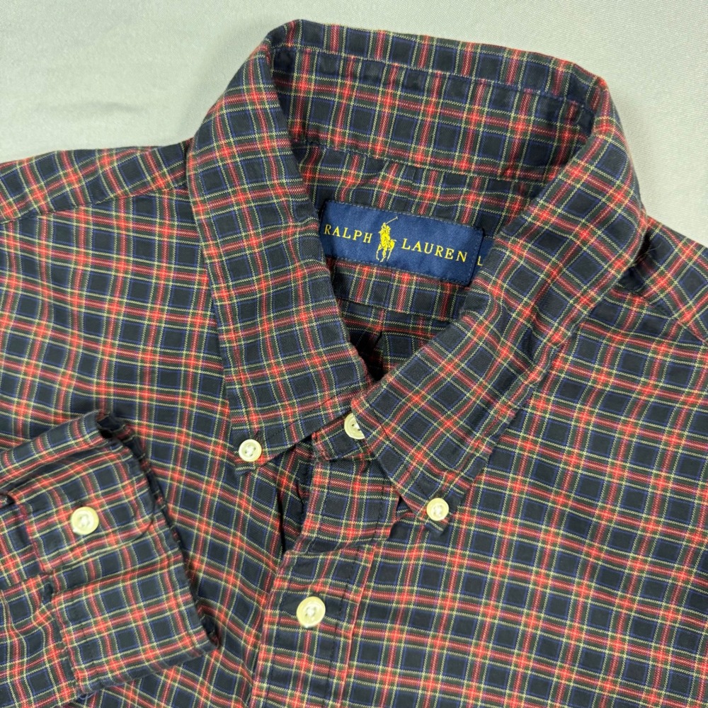 Ralph Lauren Mens‎ Large Plaid Button Down Long Sleeve Shirt Red Preppy Office